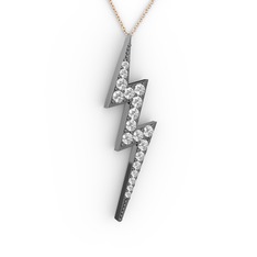 Şimşek Kolye - Swarovski 925 ayar siyah rodyum kaplama gümüş kolye (40 cm rose altın rolo zincir) #pey460