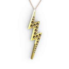 Şimşek Kolye - Dumanlı kuvars 18 ayar altın kolye (40 cm gümüş rolo zincir) #puhq9b