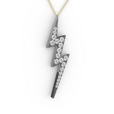Şimşek Kolye - Swarovski 925 ayar siyah rodyum kaplama gümüş kolye (40 cm altın rolo zincir) #qt6wif