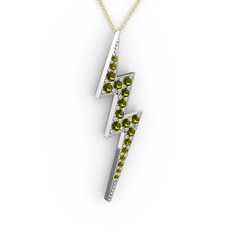 Şimşek Kolye - Peridot 18 ayar beyaz altın kolye (40 cm gümüş rolo zincir) #sxdqpr