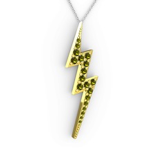Şimşek Kolye - Peridot 18 ayar altın kolye (40 cm gümüş rolo zincir) #t3a13t