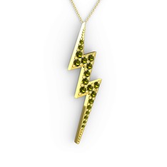 Şimşek Kolye - Peridot 14 ayar altın kolye (40 cm gümüş rolo zincir) #trknb4