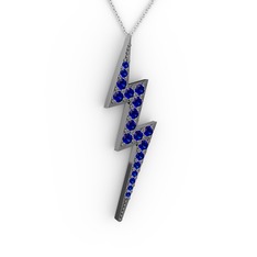 Şimşek Kolye - Lab safir 925 ayar siyah rodyum kaplama gümüş kolye (40 cm gümüş rolo zincir) #u0q0df