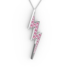 Şimşek Kolye - Pembe kuvars 18 ayar beyaz altın kolye (40 cm beyaz altın rolo zincir) #w5085b