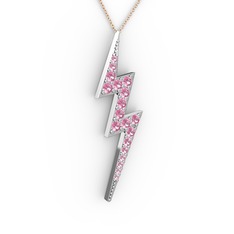 Pembe kuvars 14 ayar beyaz altın kolye (40 cm rose altın rolo zincir)
