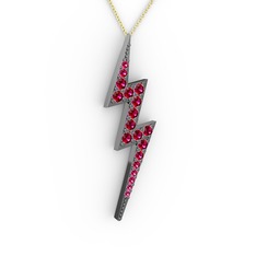 Rodolit garnet 925 ayar siyah rodyum kaplama gümüş kolye (40 cm altın rolo zincir)