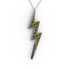 Şimşek Kolye - Peridot 925 ayar siyah rodyum kaplama gümüş kolye (40 cm beyaz altın rolo zincir) #zoixjz