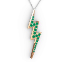 Şimşek Kolye - Kök zümrüt 14 ayar rose altın kolye (40 cm gümüş rolo zincir) #zv2dys