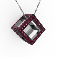 Taşlı Küp Kolye - Rodolit garnet 925 ayar siyah rodyum kaplama gümüş kolye (40 cm beyaz altın rolo zincir) #15dapqo