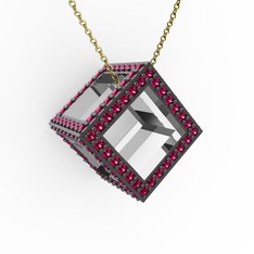 Taşlı Küp Kolye - Rodolit garnet 925 ayar gümüş kolye (40 cm altın rolo zincir) #16xp6hw