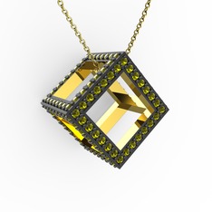 Taşlı Küp Kolye - Peridot 925 ayar altın kaplama gümüş kolye (40 cm altın rolo zincir) #181einc