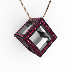 Taşlı Küp Kolye - Rodolit garnet 925 ayar siyah rodyum kaplama gümüş kolye (40 cm gümüş rolo zincir) #1f27xpb