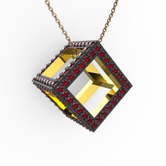 Taşlı Küp Kolye - Garnet 18 ayar altın kolye (40 cm rose altın rolo zincir) #1fqr4l6