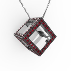 Taşlı Küp Kolye - Garnet 18 ayar beyaz altın kolye (40 cm beyaz altın rolo zincir) #1g47elx