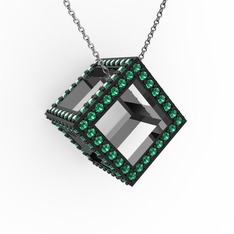 Taşlı Küp Kolye - Yeşil kuvars 925 ayar siyah rodyum kaplama gümüş kolye (40 cm beyaz altın rolo zincir) #1hsep0e