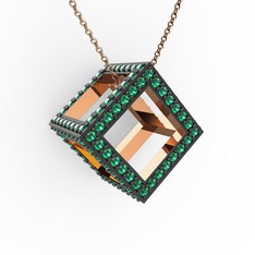 Yeşil kuvars 8 ayar rose altın kolye (40 cm gümüş rolo zincir)