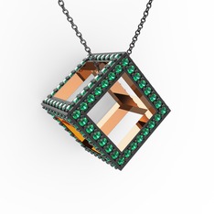 Taşlı Küp Kolye - Yeşil kuvars 18 ayar rose altın kolye (40 cm gümüş rolo zincir) #1kt0bpg