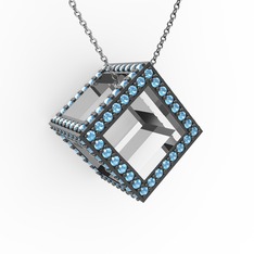 Akuamarin 8 ayar beyaz altın kolye (40 cm beyaz altın rolo zincir)