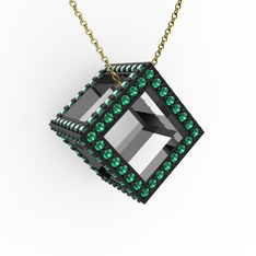Taşlı Küp Kolye - Yeşil kuvars 925 ayar siyah rodyum kaplama gümüş kolye (40 cm gümüş rolo zincir) #1ru5kpo
