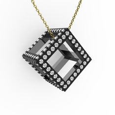 Taşlı Küp Kolye - Pırlanta 925 ayar siyah rodyum kaplama gümüş kolye (2.52 karat, 40 cm gümüş rolo zincir) #1w21slg