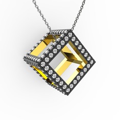 Taşlı Küp Kolye - Swarovski 8 ayar altın kolye (40 cm gümüş rolo zincir) #1w57nrg