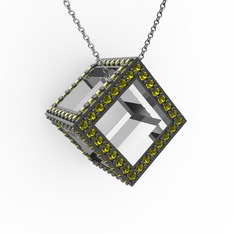 Peridot 14 ayar beyaz altın kolye (40 cm beyaz altın rolo zincir)