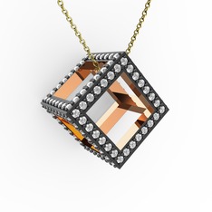 Taşlı Küp Kolye - Swarovski 925 ayar rose altın kaplama gümüş kolye (40 cm altın rolo zincir) #3cexi6
