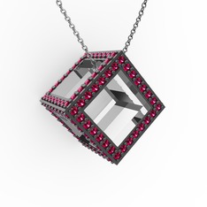 Taşlı Küp Kolye - Rodolit garnet 18 ayar beyaz altın kolye (40 cm beyaz altın rolo zincir) #5kcqyc