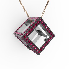 Taşlı Küp Kolye - Rodolit garnet 8 ayar beyaz altın kolye (40 cm rose altın rolo zincir) #dctgi7
