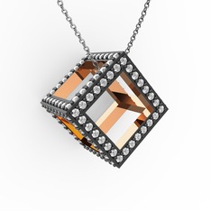 Taşlı Küp Kolye - Swarovski 925 ayar rose altın kaplama gümüş kolye (40 cm beyaz altın rolo zincir) #do7wkd