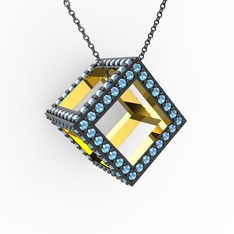 Taşlı Küp Kolye - Akuamarin 8 ayar altın kolye (40 cm gümüş rolo zincir) #dth2d7