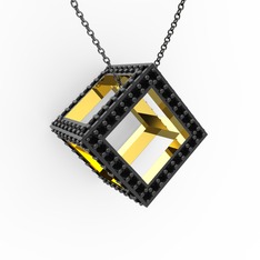 Taşlı Küp Kolye - Siyah zirkon 18 ayar altın kolye (40 cm gümüş rolo zincir) #gec5tf