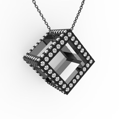 Taşlı Küp Kolye - Swarovski 925 ayar siyah rodyum kaplama gümüş kolye (40 cm gümüş rolo zincir) #i7v9ql
