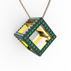 Taşlı Küp Kolye - Yeşil kuvars 8 ayar altın kolye (40 cm rose altın rolo zincir) #mou0wv