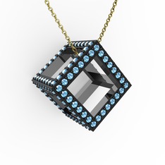 Taşlı Küp Kolye - Akuamarin 925 ayar siyah rodyum kaplama gümüş kolye (40 cm altın rolo zincir) #n637wi