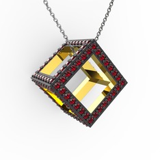 Taşlı Küp Kolye - Garnet 18 ayar altın kolye (40 cm beyaz altın rolo zincir) #ndm7zx
