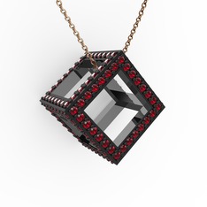 Taşlı Küp Kolye - Garnet 925 ayar siyah rodyum kaplama gümüş kolye (40 cm gümüş rolo zincir) #opty18