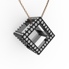 Taşlı Küp Kolye - Swarovski 925 ayar siyah rodyum kaplama gümüş kolye (40 cm rose altın rolo zincir) #u5y7ia