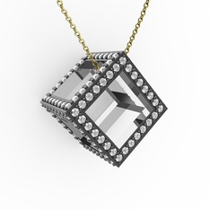 Taşlı Küp Kolye - Swarovski 925 ayar gümüş kolye (40 cm altın rolo zincir) #u7exki