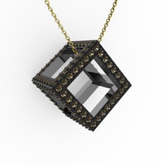 Dumanlı kuvars 925 ayar siyah rodyum kaplama gümüş kolye (40 cm altın rolo zincir)