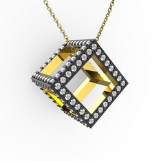 Taşlı Küp Kolye - Pırlanta 14 ayar altın kolye (2.52 karat, 40 cm gümüş rolo zincir) #vyno3d