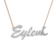 8 ayar beyaz altın kolye (5 karakterli el yazısı, 40 cm rose altın rolo zincir)