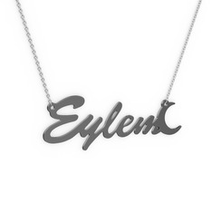 925 ayar siyah rodyum kaplama gümüş kolye (5 karakterli el yazısı, 40 cm gümüş rolo zincir)