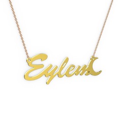 925 ayar altın kaplama gümüş kolye (5 karakterli el yazısı, 40 cm rose altın rolo zincir)