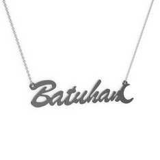 Ay İsim Kolye - 925 ayar siyah rodyum kaplama gümüş kolye (7 karakterli el yazısı, 40 cm beyaz altın rolo zincir) #18osvvu