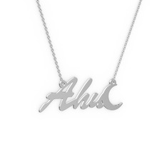 8 ayar beyaz altın kolye (3 karakterli el yazısı, 40 cm beyaz altın rolo zincir)