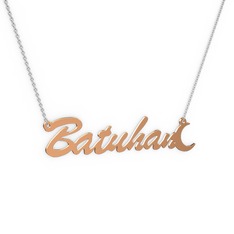 Ay İsim Kolye - 14 ayar rose altın kolye (7 karakterli el yazısı, 40 cm beyaz altın rolo zincir) #1j1kgo6