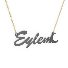 Ay İsim Kolye - 925 ayar siyah rodyum kaplama gümüş kolye (5 karakterli el yazısı, 40 cm altın rolo zincir) #1jw9lak