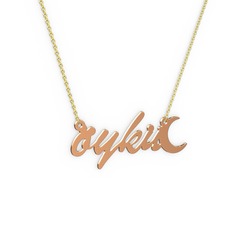 18 ayar rose altın kolye (4 karakterli el yazısı, 40 cm gümüş rolo zincir)