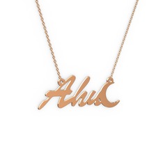 Ay İsim Kolye - 18 ayar rose altın kolye (3 karakterli el yazısı, 40 cm rose altın rolo zincir) #1mqoaef